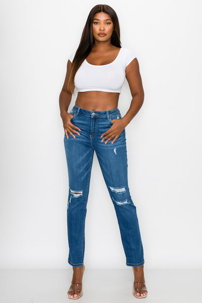 Crystal - Calça Jeans Relaxed Premium High Rise Destructed