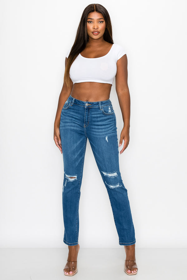 Crystal - Calça Jeans Relaxed Premium High Rise Destructed