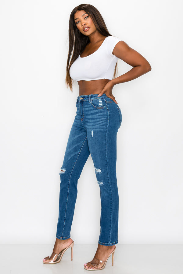 Crystal - Calça Jeans Relaxed Premium High Rise Destructed