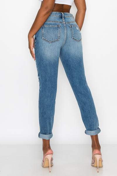 Debbie - High Rise Destructed Girlfriend Jeans