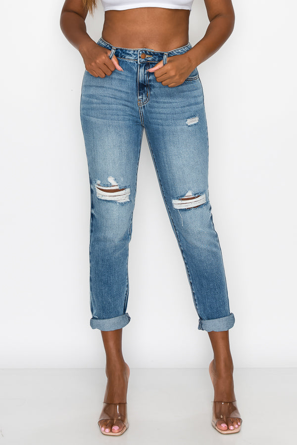 Debbie - High Rise Destructed Girlfriend Jeans