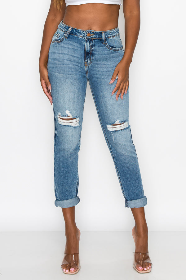 Debbie - High Rise Destructed Girlfriend Jeans