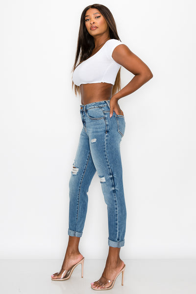 Debbie - High Rise Destructed Girlfriend Jeans