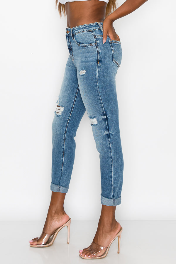 Debbie - High Rise Destructed Girlfriend Jeans