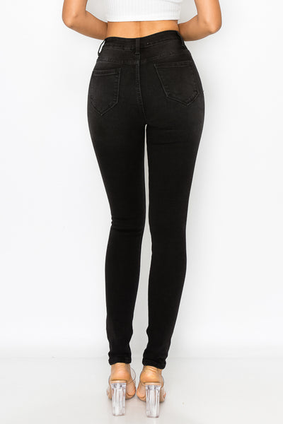 Vanessa - High Rise Destructed Black Stone Skinny