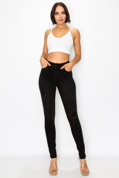 Vanessa - High Rise Destructed Black Stone Skinny