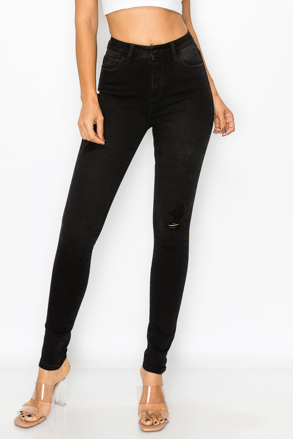 Vanessa - High Rise Destructed Black Stone Skinny