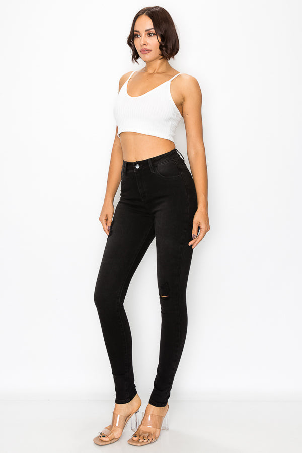 Vanessa - High Rise Destructed Black Stone Skinny