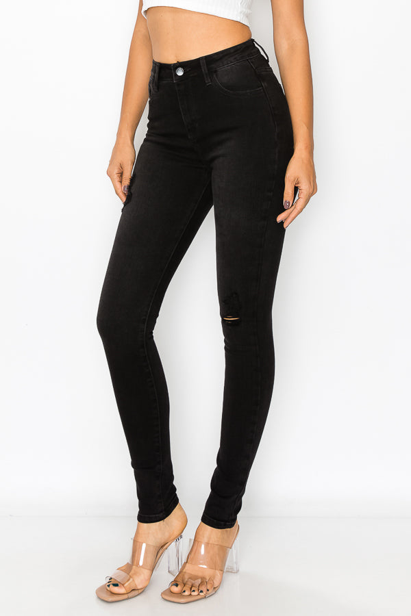 Vanessa - High Rise Destructed Black Stone Skinny