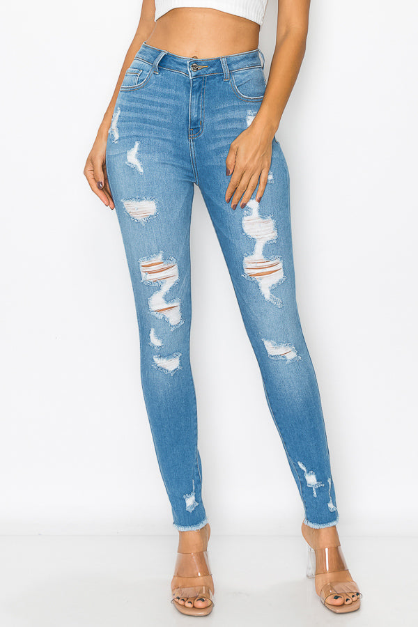 Megan - Super High Rise Destructed Fray Skinny