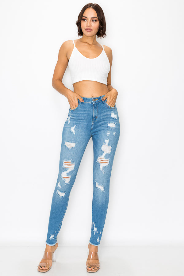 Megan - Super High Rise Destructed Fray Skinny