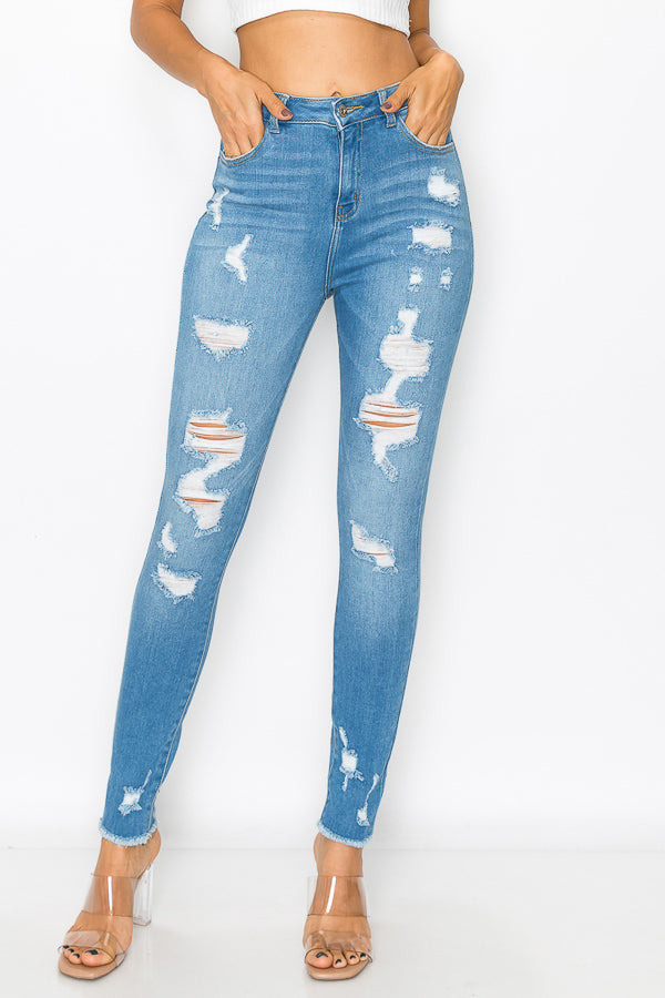 Megan - Super High Rise Destructed Fray Skinny