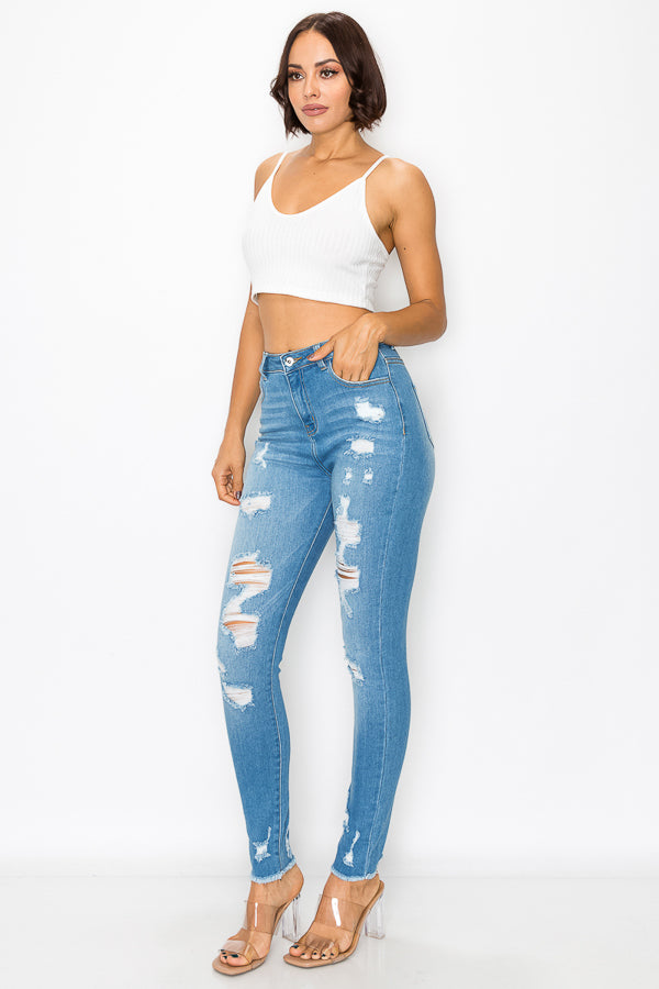 Megan - Super High Rise Destructed Fray Skinny