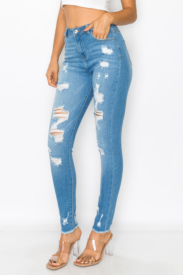 Megan - Super High Rise Destructed Fray Skinny