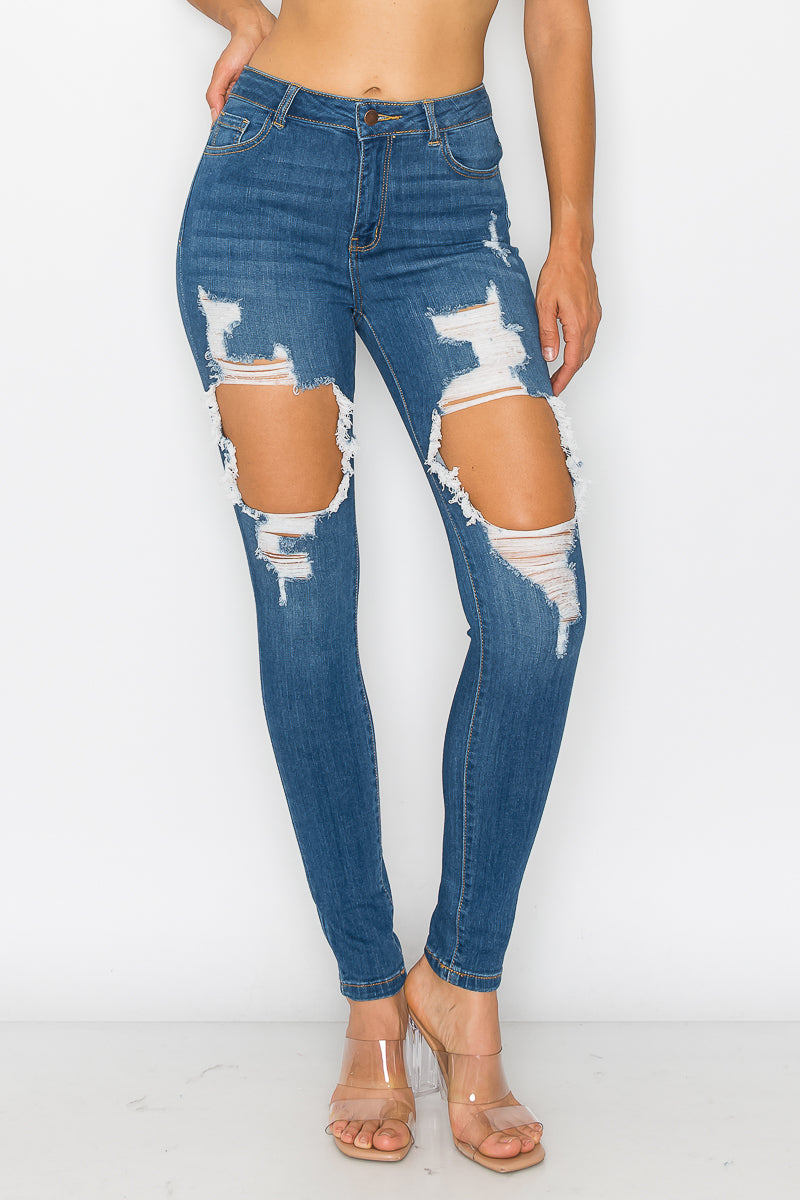 Maya - High Rise Destructed Rayon Stretch Skinny