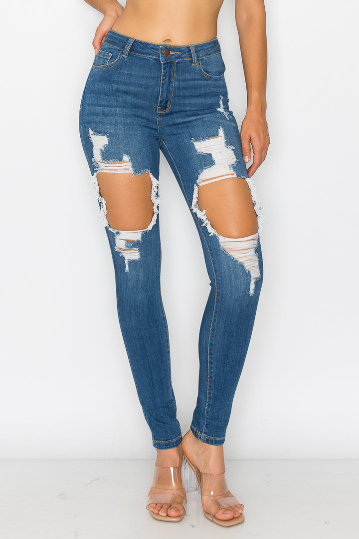 Maya - High Rise Destructed Rayon Stretch Skinny