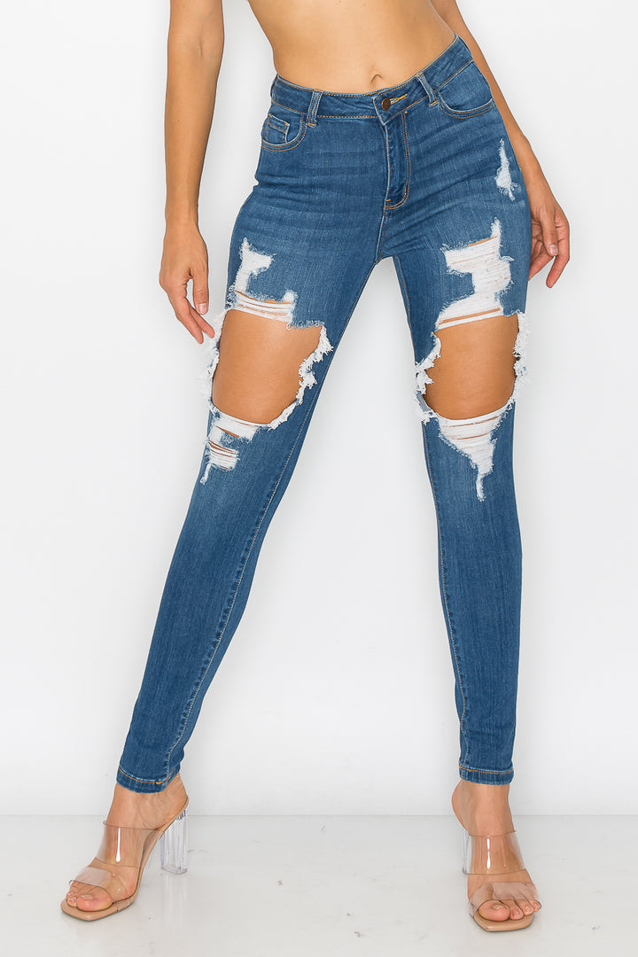 Maya - High Rise Destructed Rayon Stretch Skinny