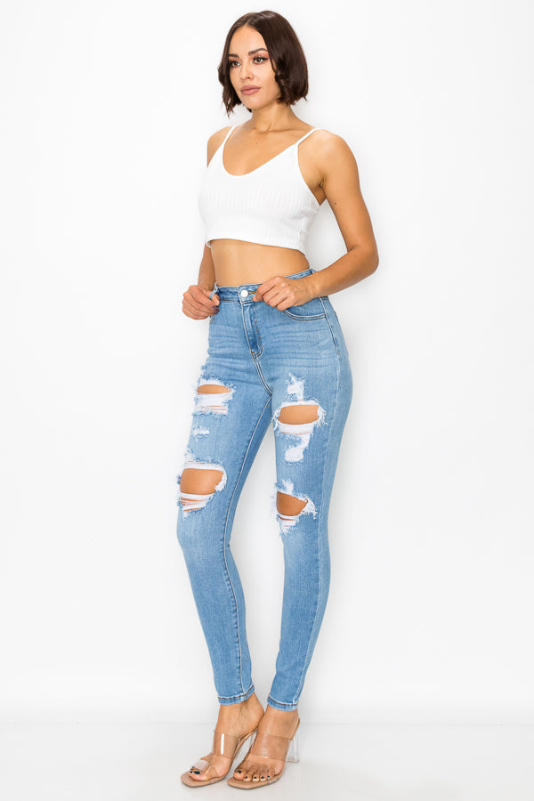 Aaliyah - Super High Rise Front & Rear Destructed Premium Skinny