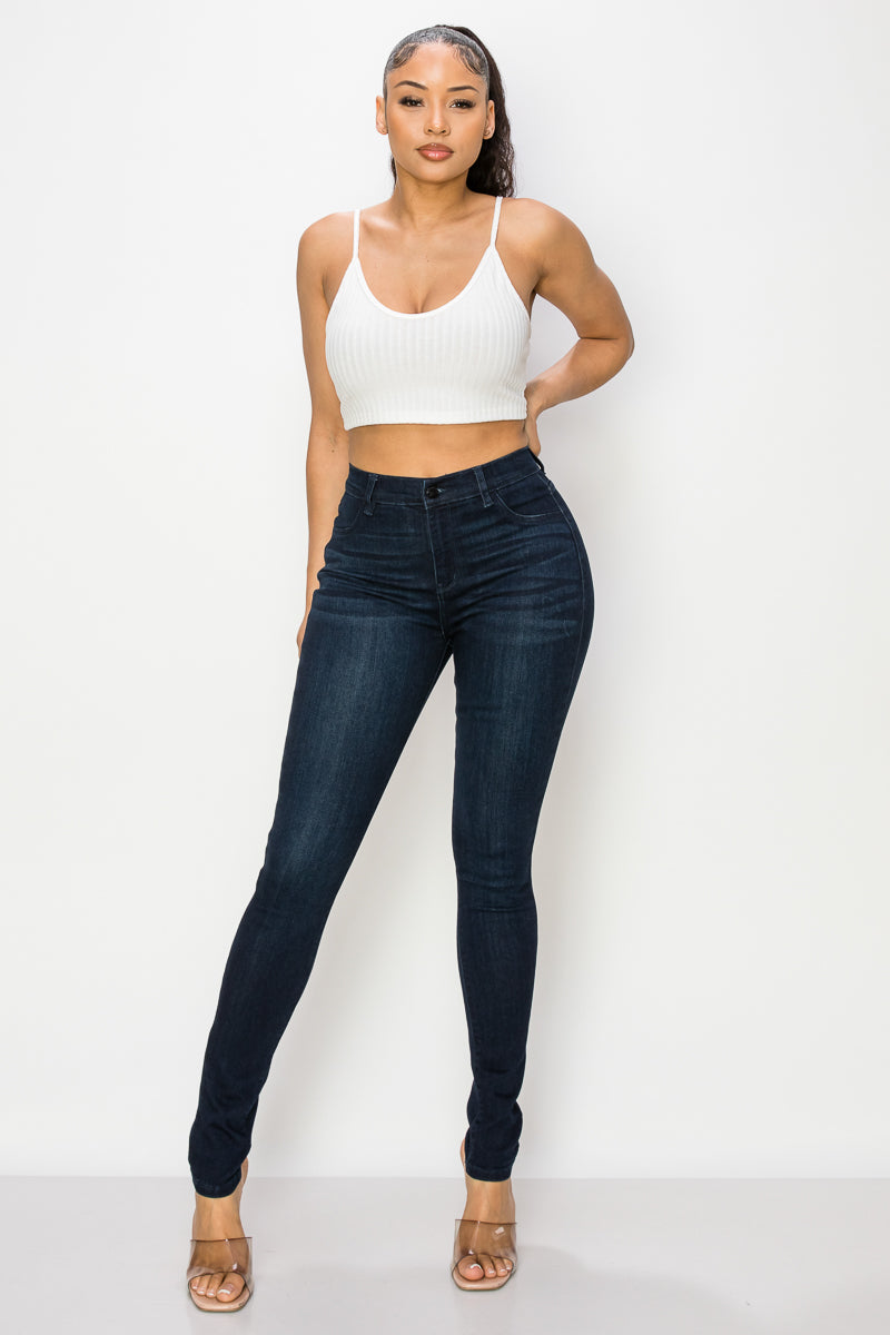 Emily - Jean skinny stretch taille haute super foncé classique