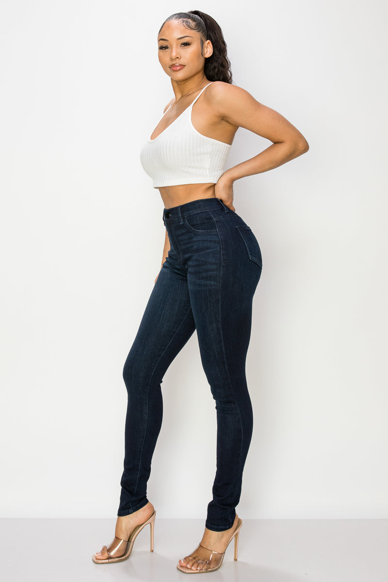 Emily - Jean skinny stretch taille haute super foncé classique
