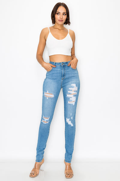 Aaliyah - Super High Rise Front & Rear Destructed Premium Skinny