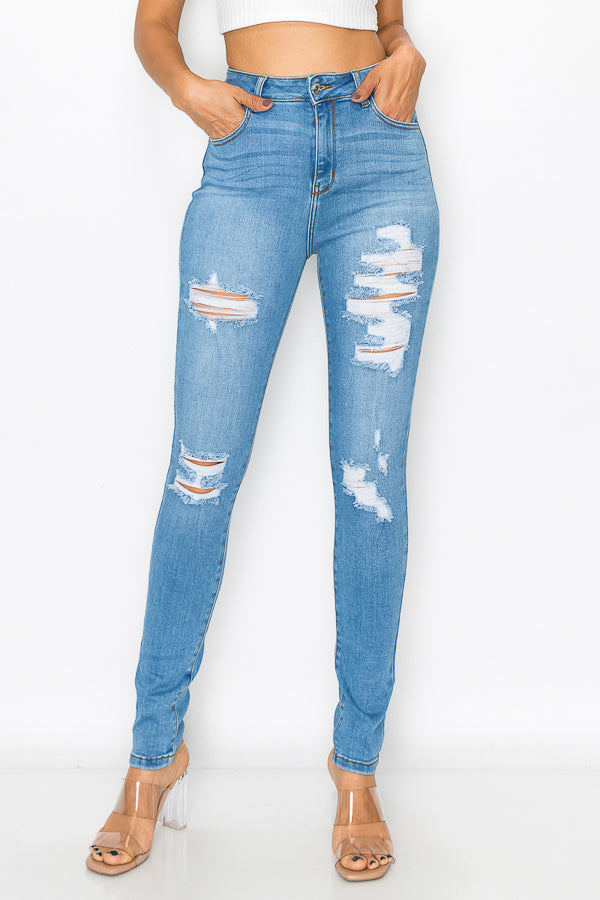 Sawyer - Super High Rise Destructed Premium Skinny