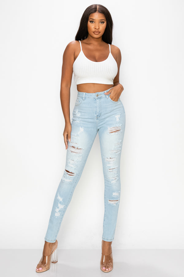 Aaliyah - Super High Rise Front & Rear Destructed Premium Skinny