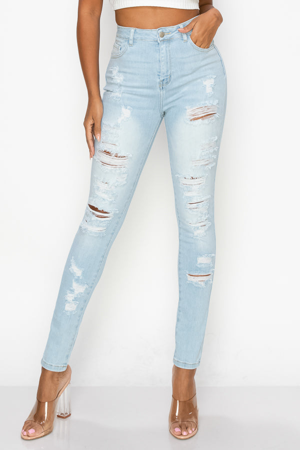 Aaliyah - Super High Rise Front & Rear Destructed Premium Skinny