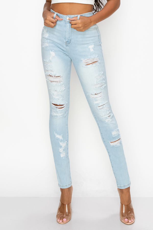 Aaliyah - Super High Rise Front & Rear Destructed Premium Skinny