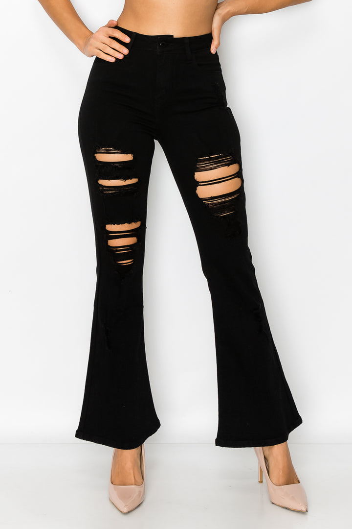 Monet - High Rise Black Destructed Flare
