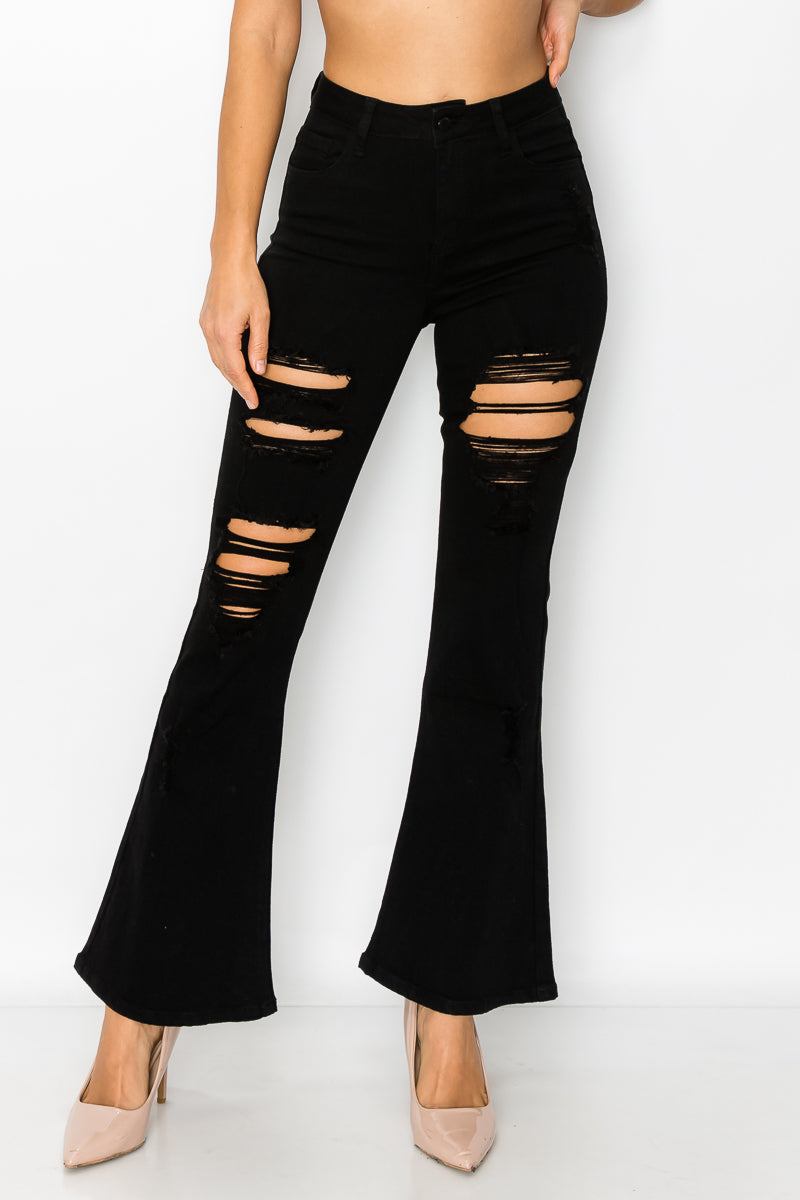 Monet - High Rise Black Destructed Flare