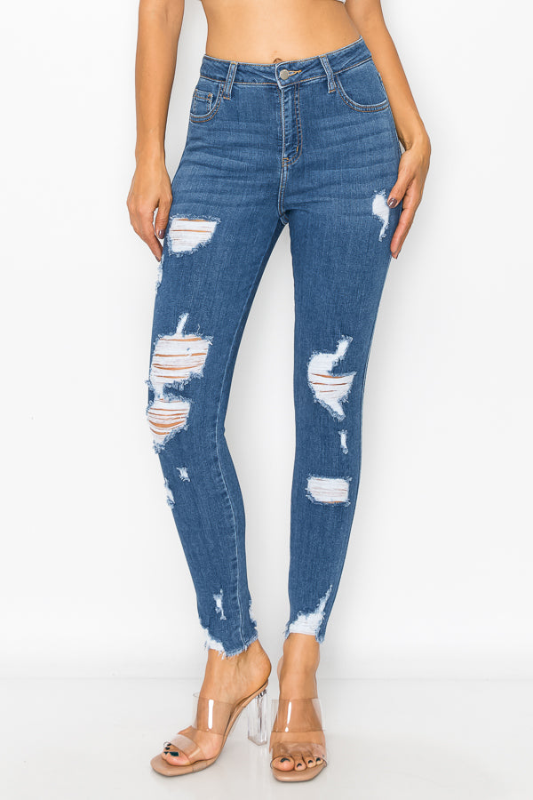Sharon - Calça Jeans Skinny High Rise Destructed
