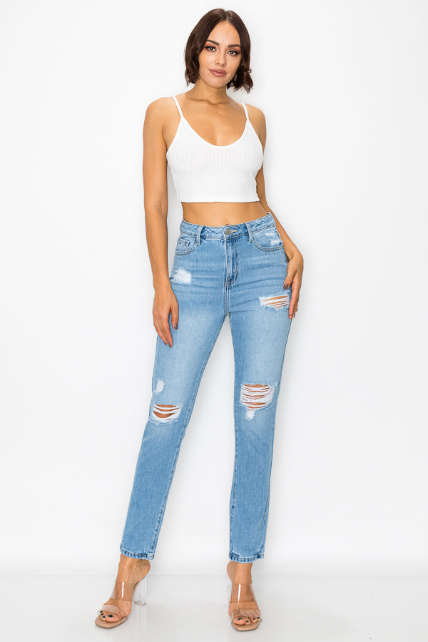 Abigail - Super High Rise Destructed Mom Jeans