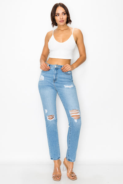 Abigail - Super High Rise Destructed Mom Jeans