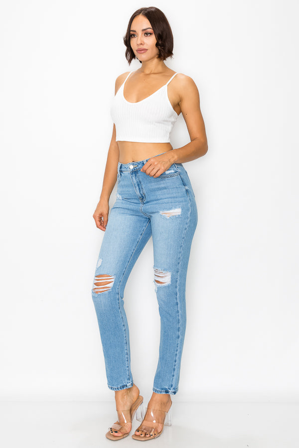 Abigail - Super High Rise Destructed Mom Jeans