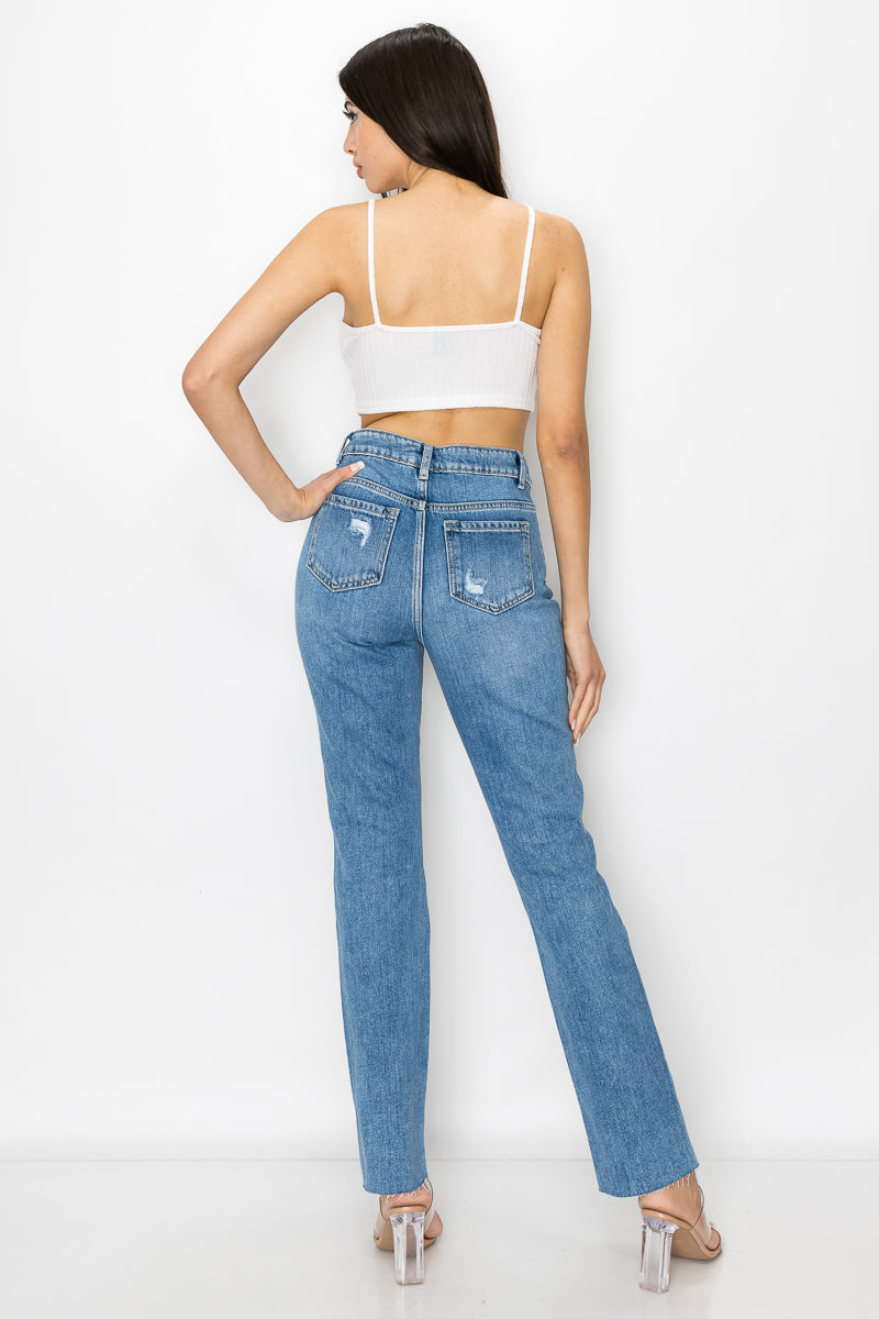 Samantha - High Rise Destructed Raw Cut Straight