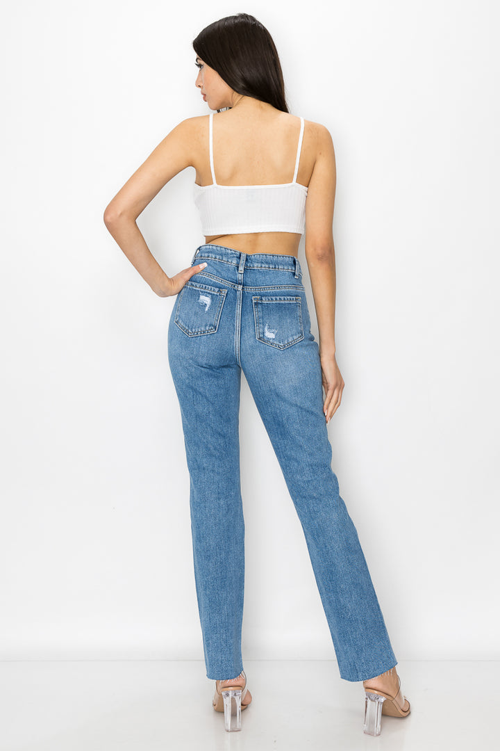Samantha - High Rise Destructed Raw Cut Straight