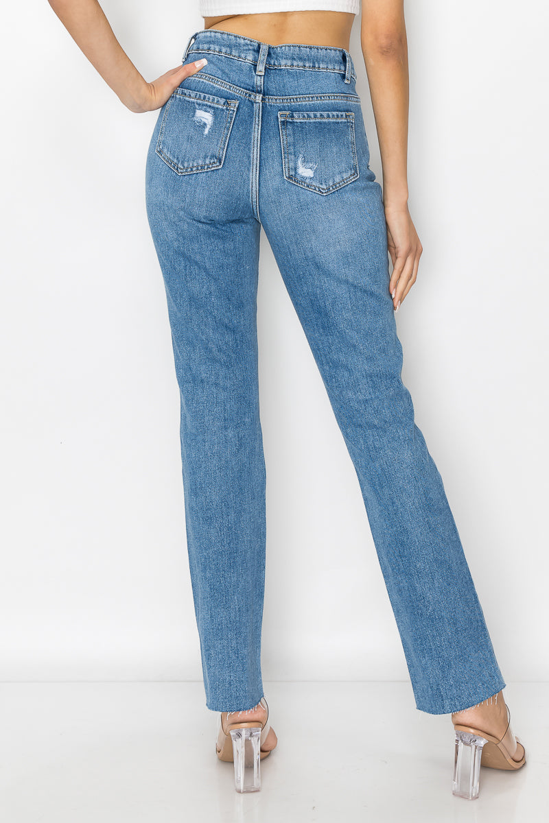 Samantha - High Rise Destructed Raw Cut Straight