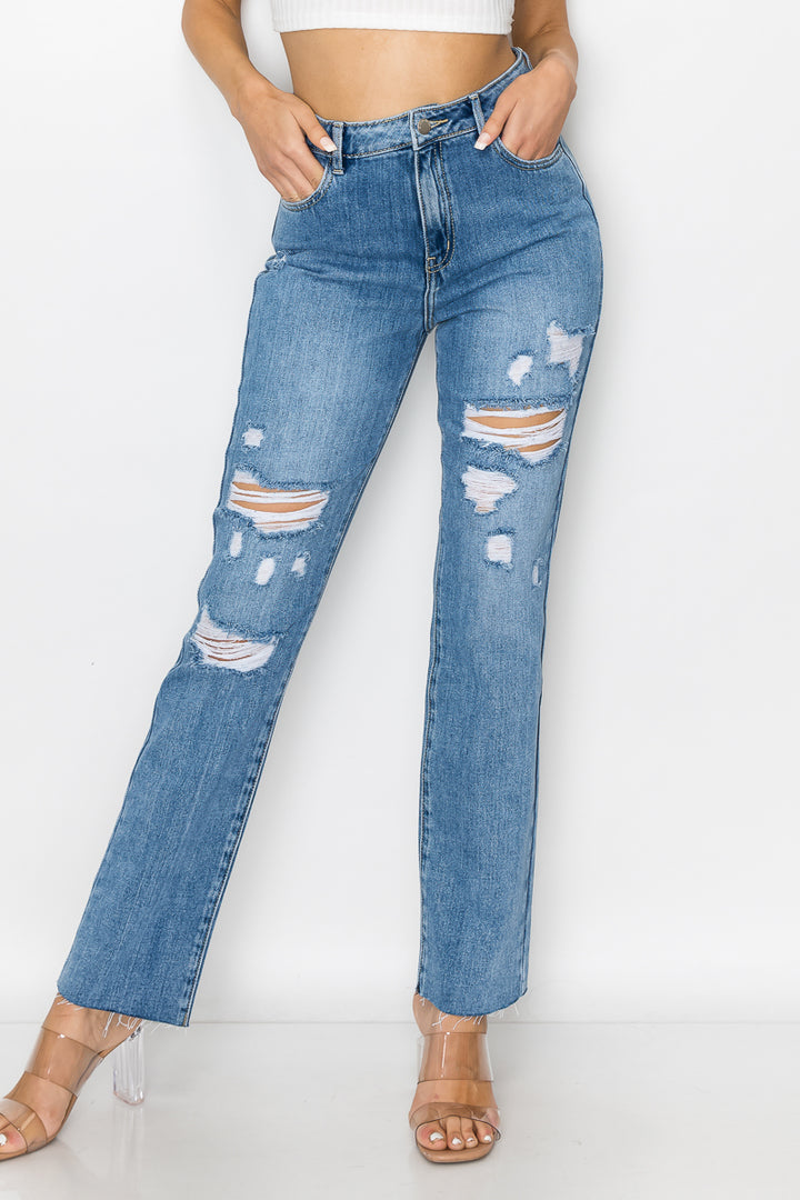 Samantha - High Rise Destructed Raw Cut Straight
