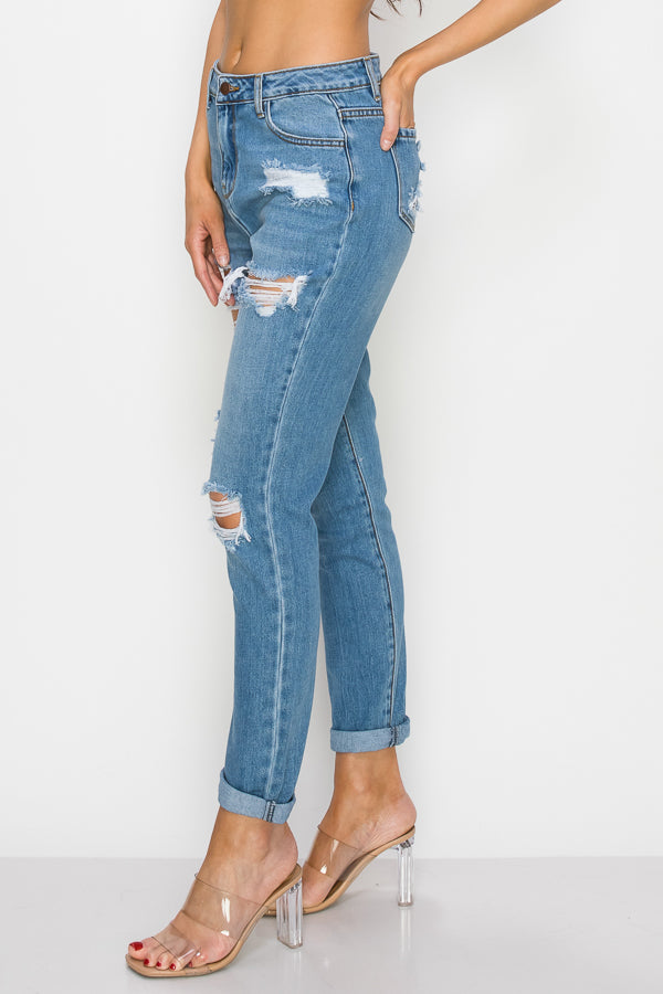 Madison - Super High Rise Destructed Mom Jeans
