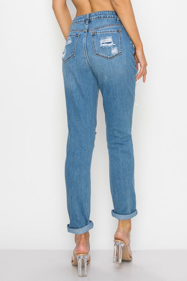 Madison - Super High Rise Destructed Mom Jeans