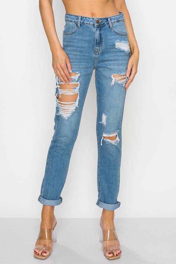 Madison - Super High Rise Destructed Mom Jeans