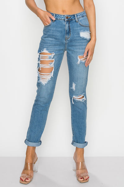Madison - Calça jeans Super High Rise Destructed Mom