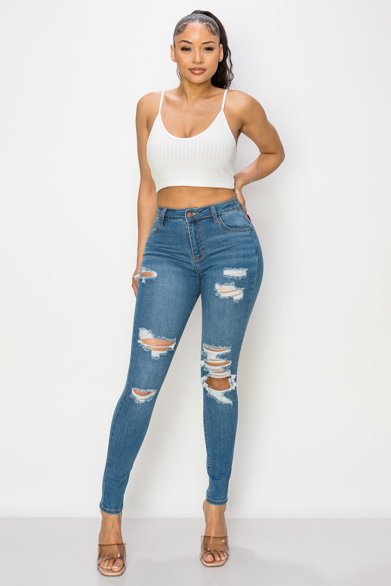 Frida - Jean skinny stretch déchiré à taille haute