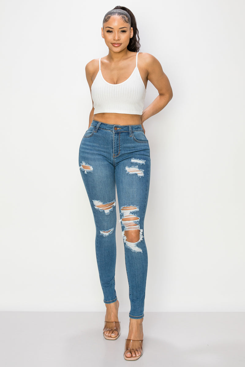 Frida - Jean skinny stretch déchiré à taille haute