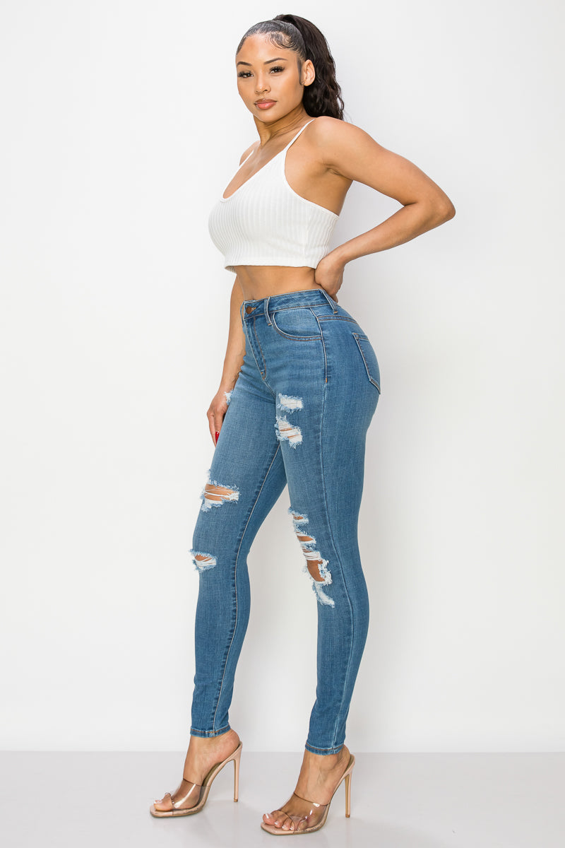 Frida - Jean skinny stretch déchiré à taille haute