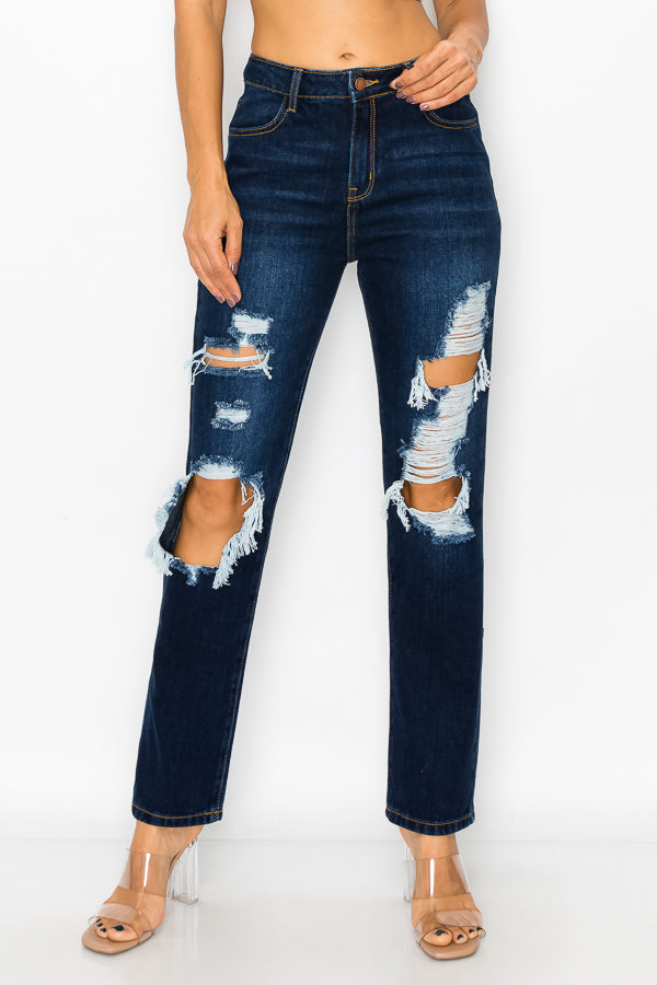 Eunice - Super High Rise Destructed Straight Leg