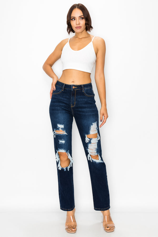 Eunice - Super High Rise Destructed Straight Leg