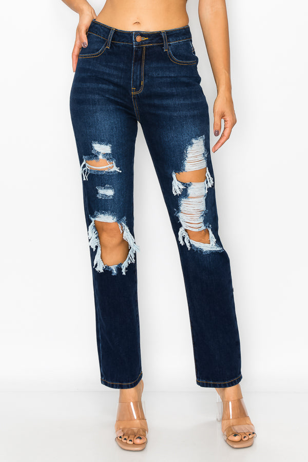 Eunice - Super High Rise Destructed Straight Leg