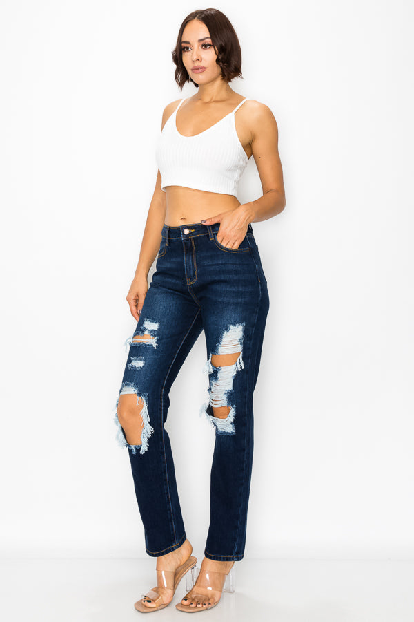 Eunice - Super High Rise Destructed Straight Leg